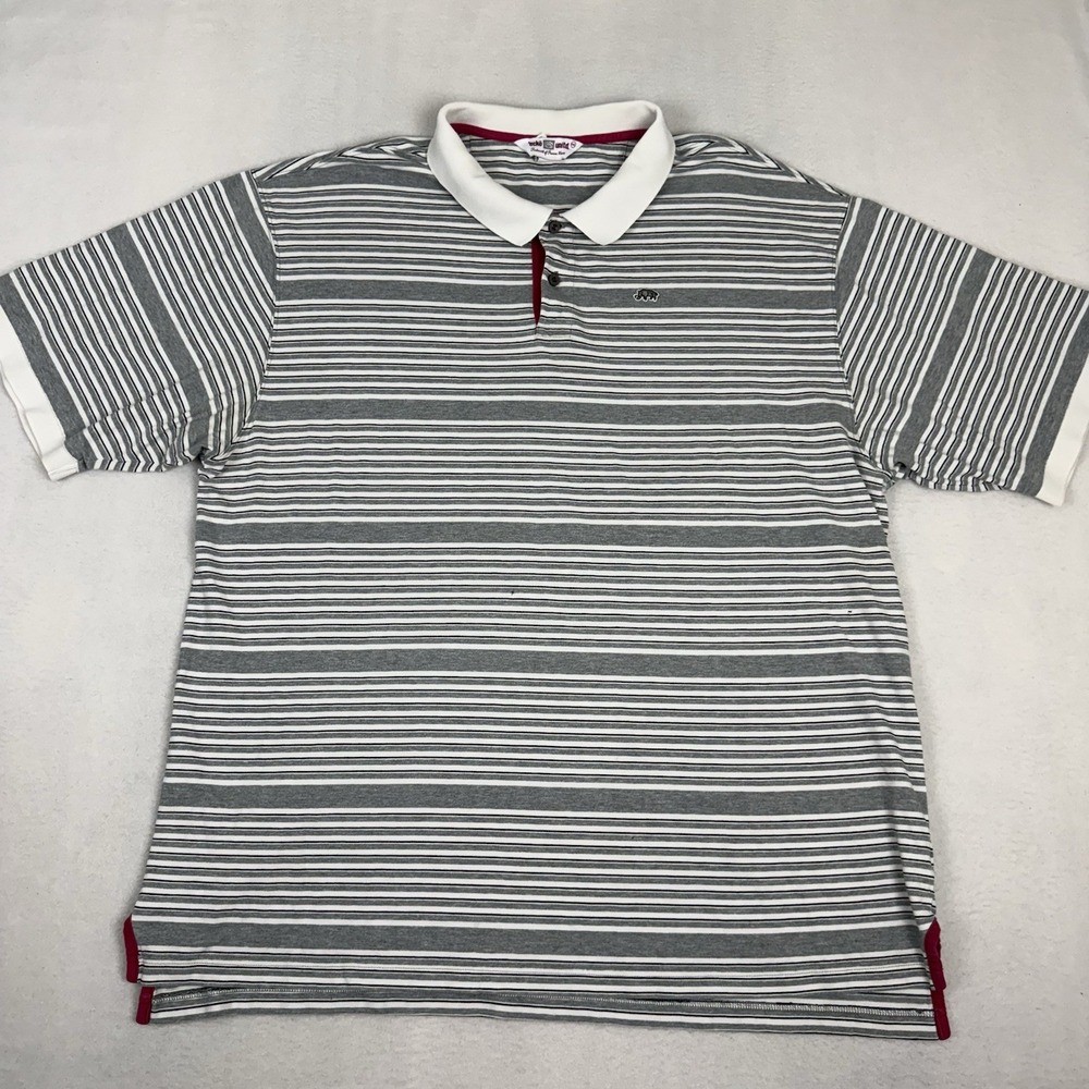 Vintage Ecko Unltd Mens 3XL Gray White Striped SS Rhino Logo Polo Shirt Y2K